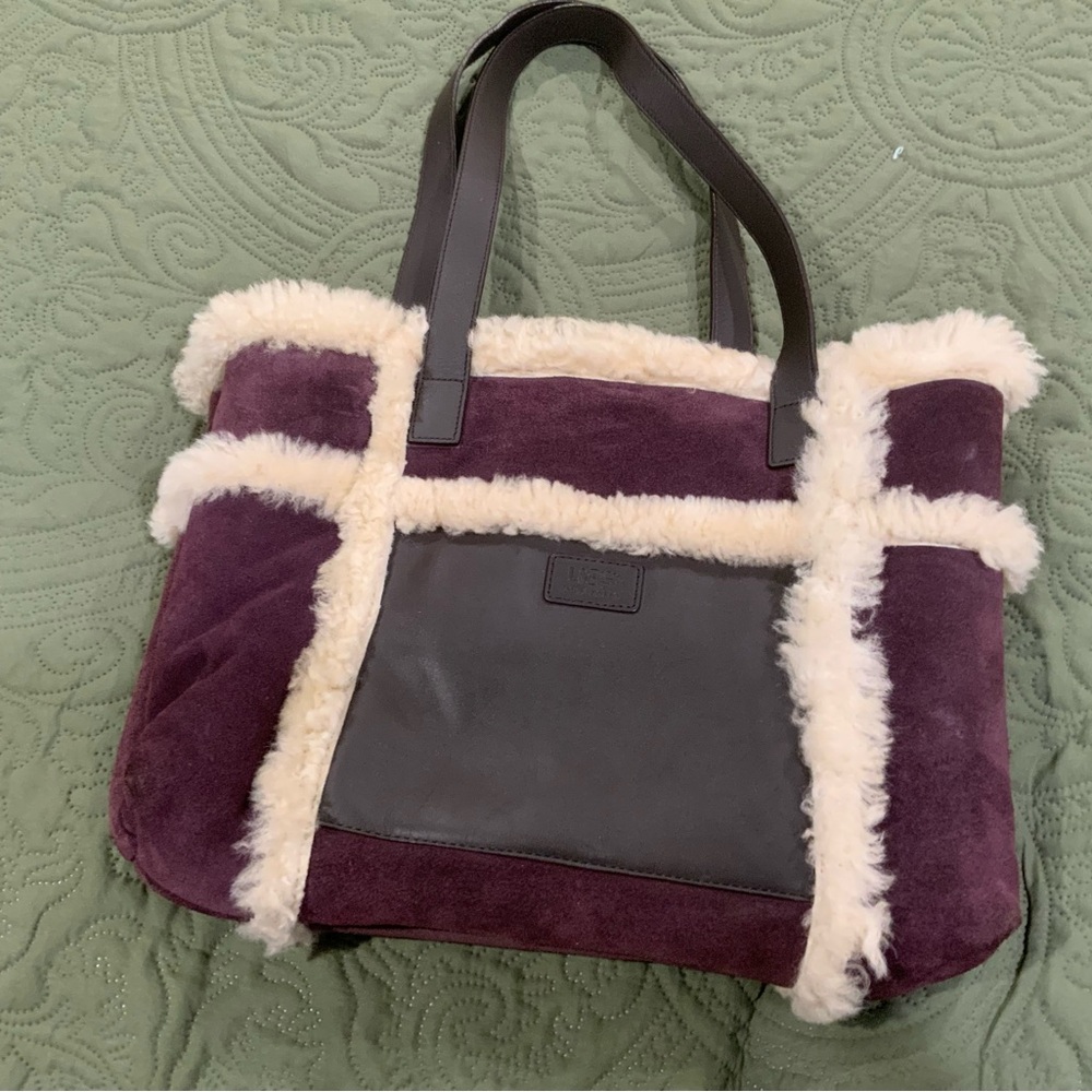 UGG Australia Plum Suede Sheepskin Lined Tote